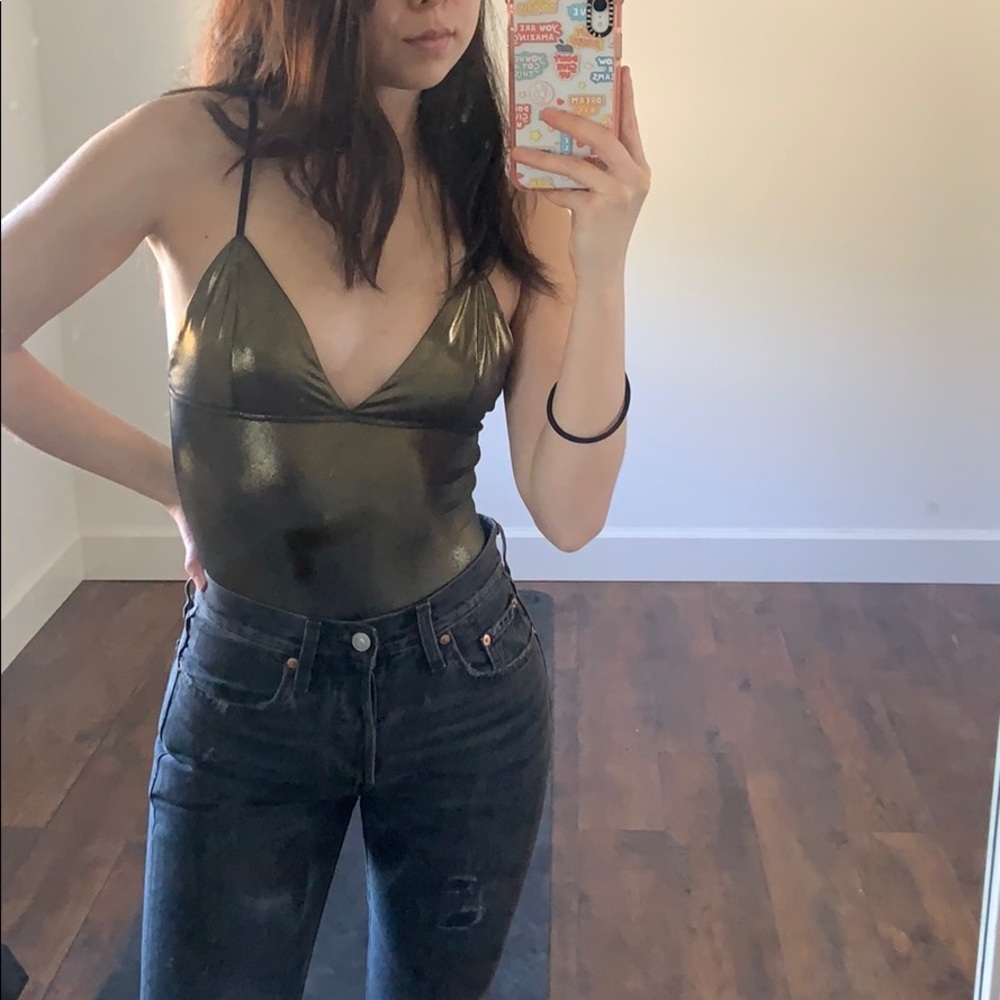 Metallic Gold Spaghetti Strap Bodysuit